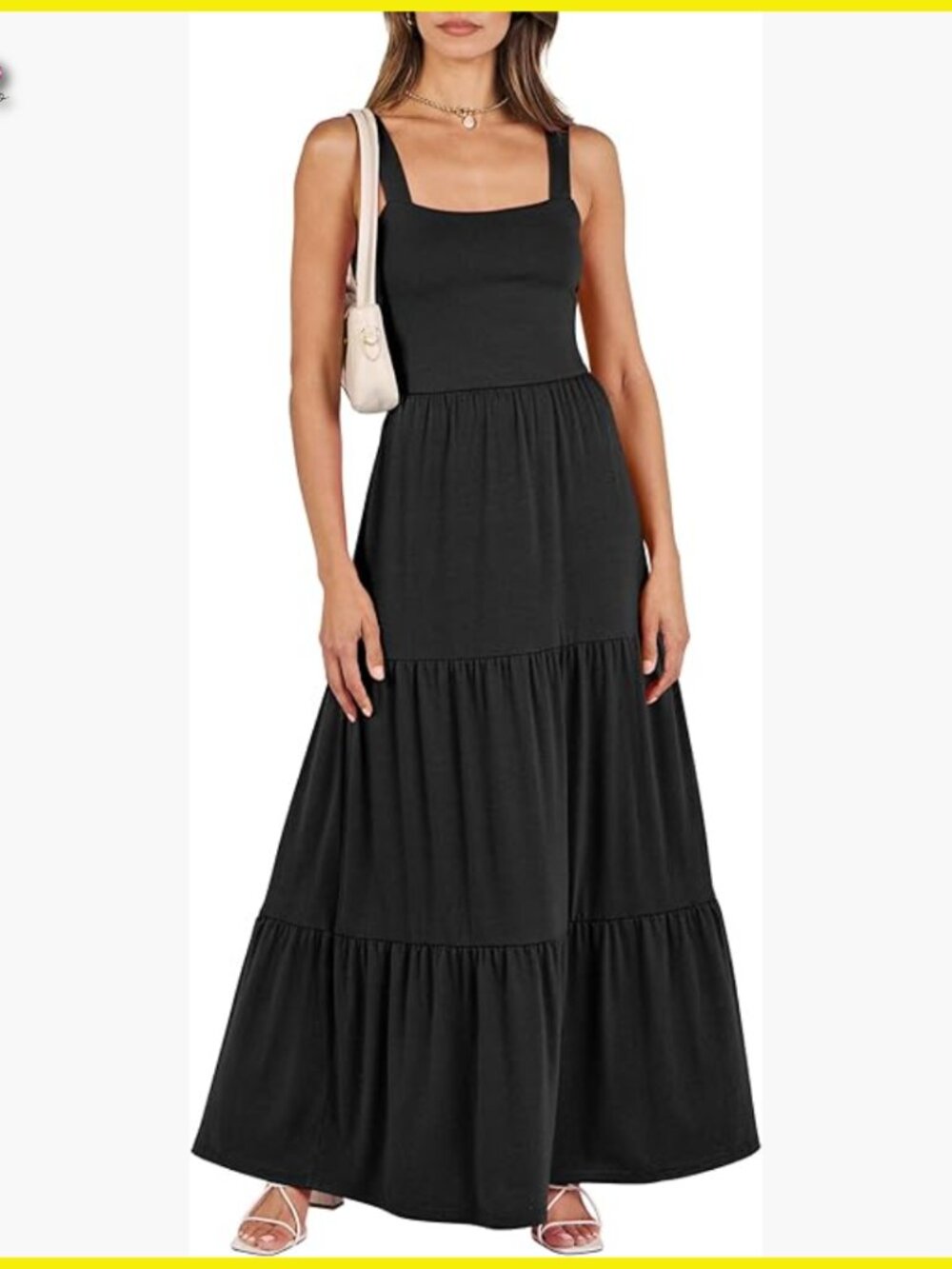 Sleeveless Square Neck Maxi Dress Flowy Tiered Beach Vacation Casual with